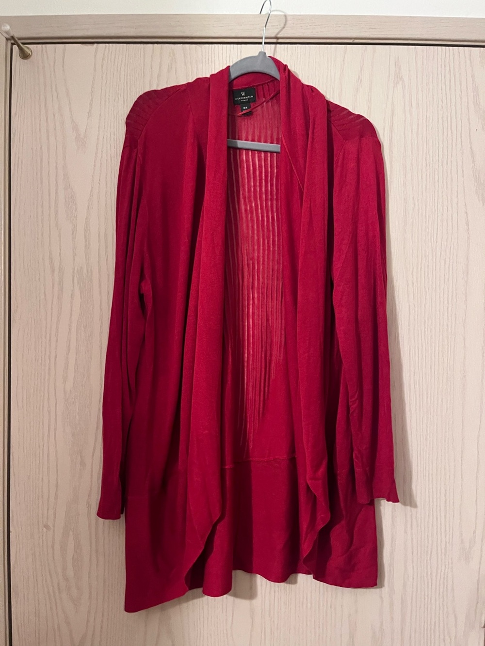 Worthington Open-Front Red Draped Cardigan